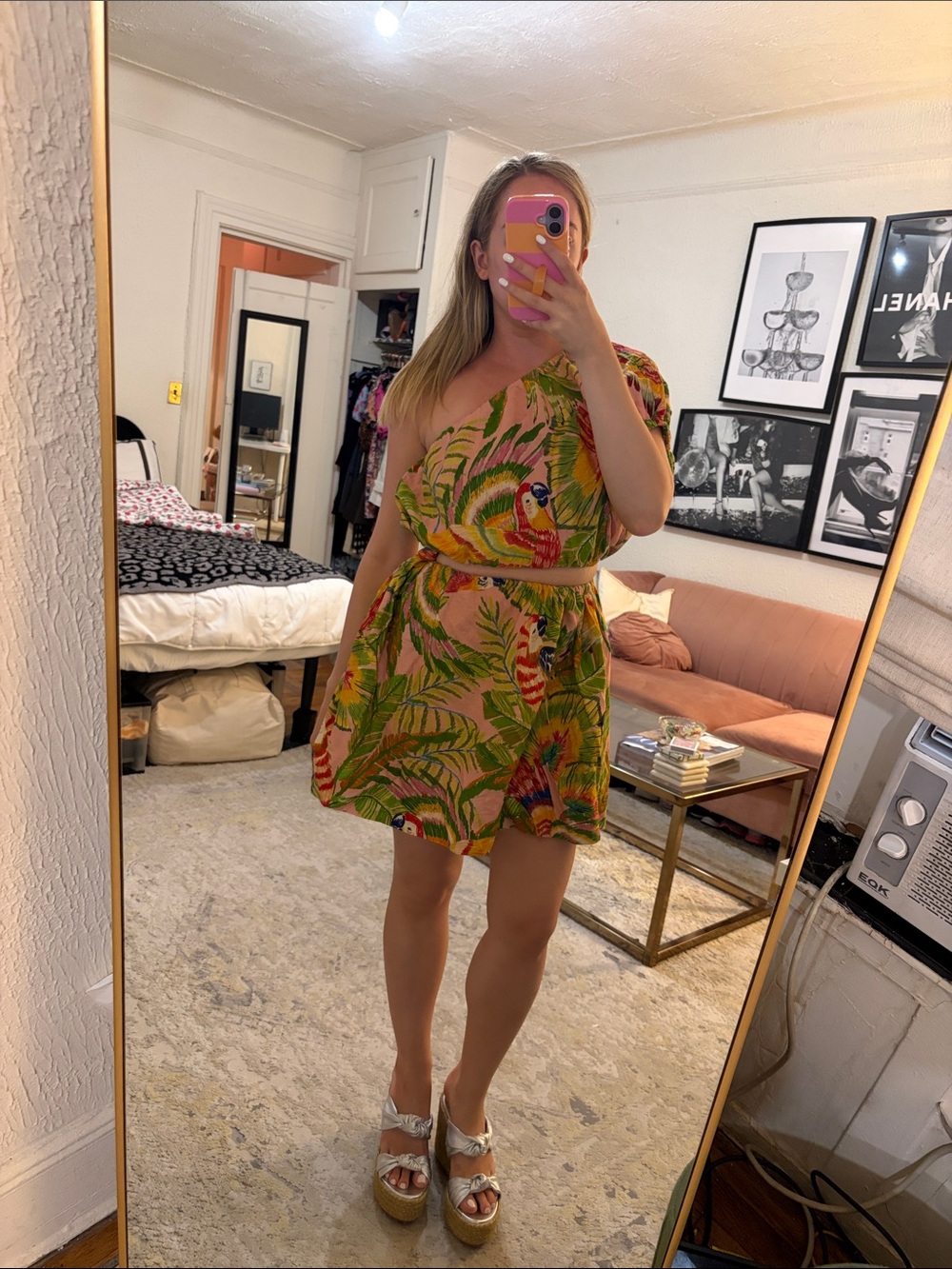 Tropical One-Shoulder Mini Dress in Multicolor